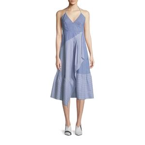 Tibi Collage Striped Halter Midi Dress, Blue Multi 6